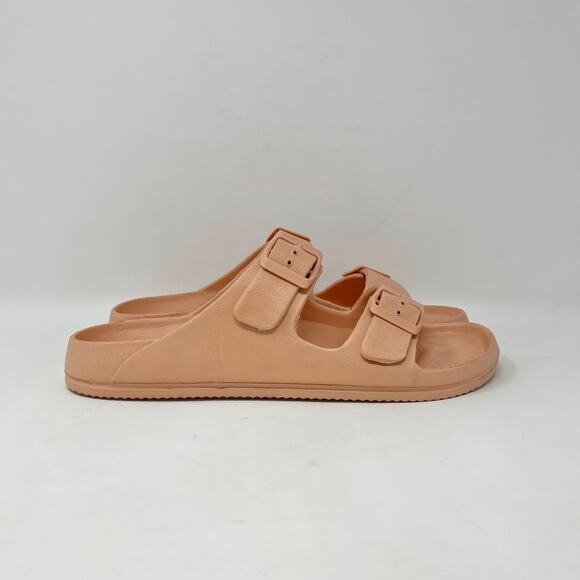 Qupid Lennie EVA Slide Sandal Womens 10 Coral Double Strap‎ Beach Pool Summer - Picture 2 of 8